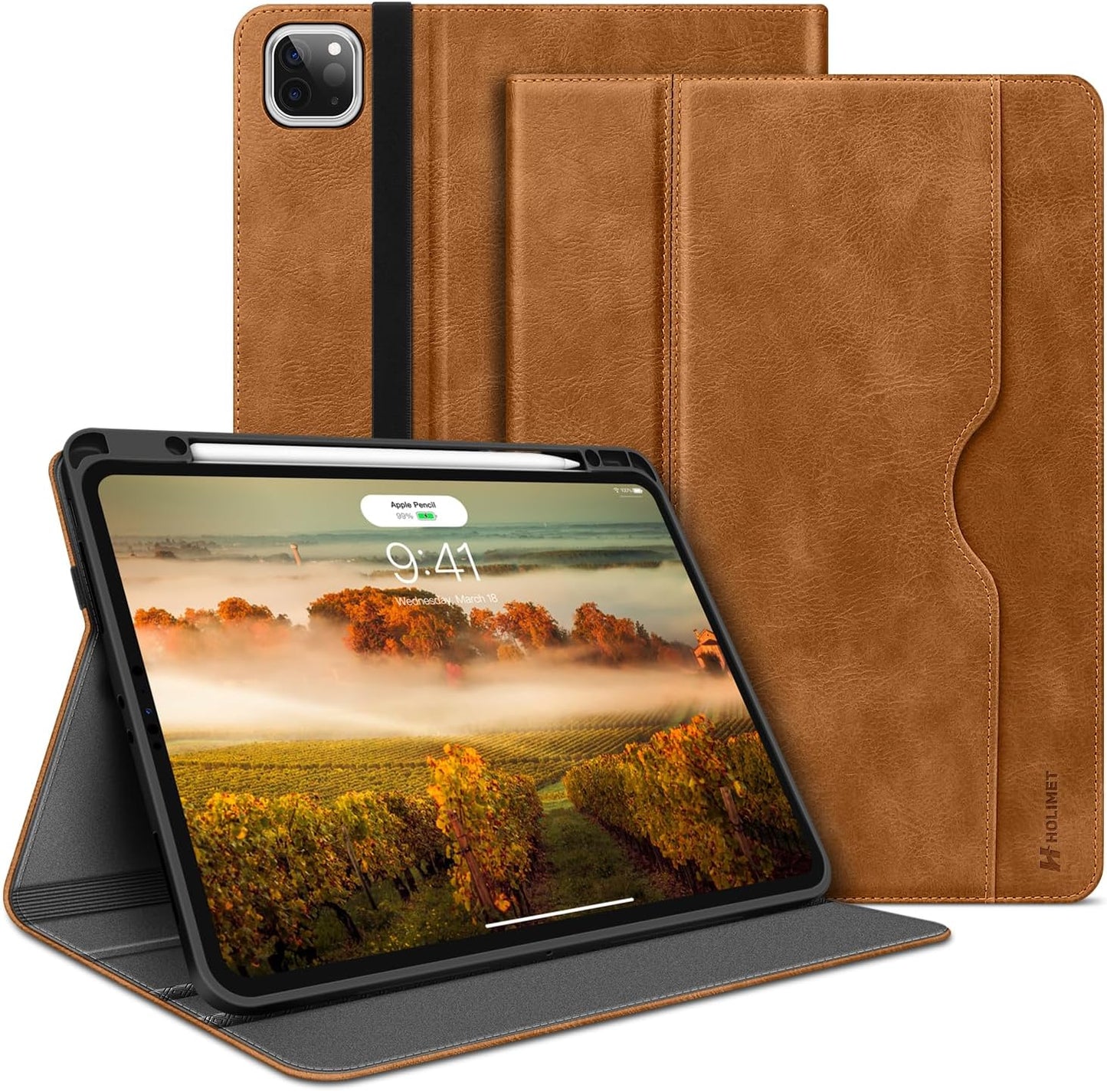 Case for Ipad Pro 12.9 2022 6Th/5Th/4Th/3Rd Generation 2021 2020 2018 with Pencil Holder Pocket Soft TPU Back Shockproof, Auto Sleep/Wake, Vegan Leather
