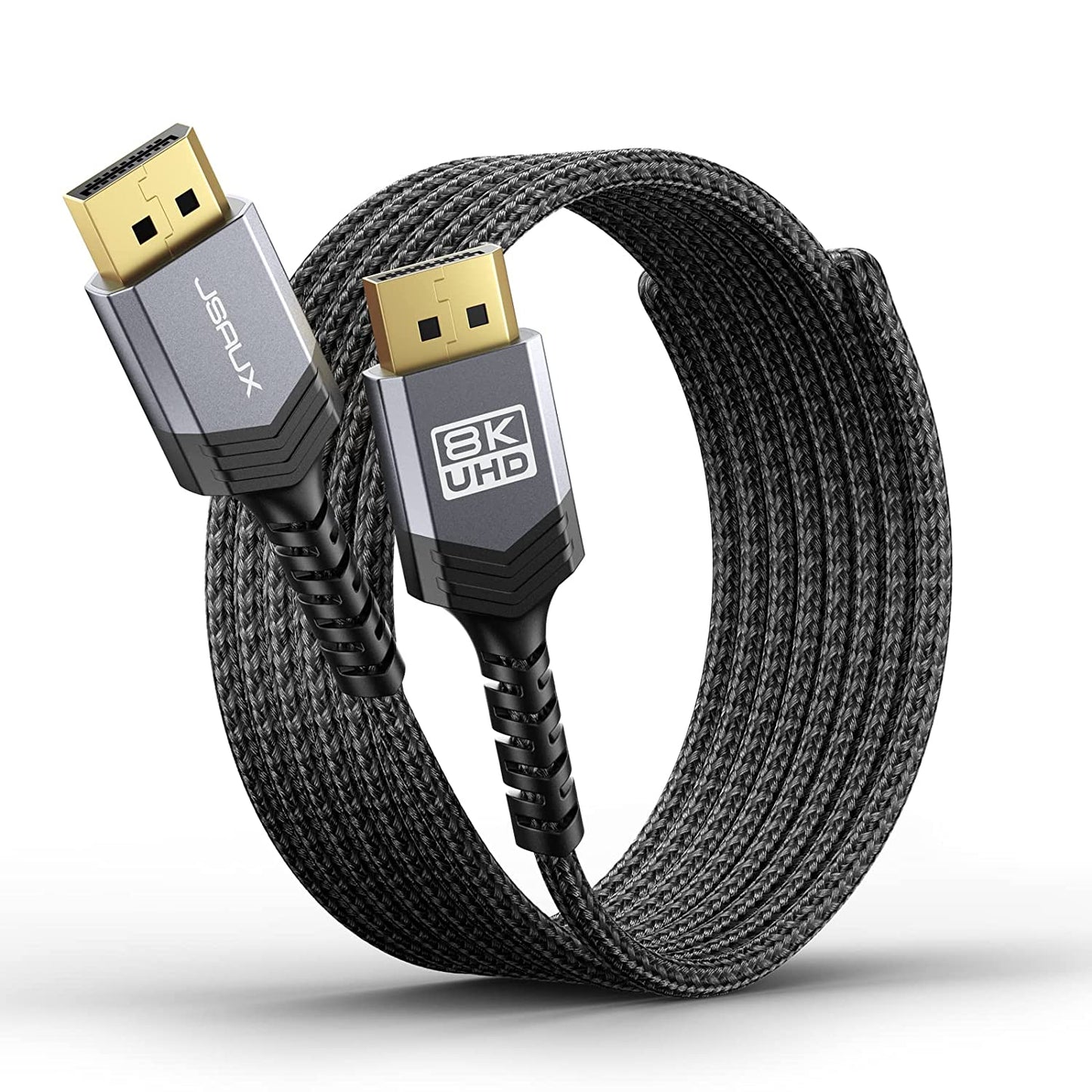 Displayport Cable 1.4 10Ft, 8K DP Cable | 8K@60Hz, 4K@144Hz, 2K@240Hz 2K@165Hz | HBR3, 32.4Gbps, HDR10, Freesync, G-Sync for Gaming Monitor Graphics Card TV PC Laptop -Grey