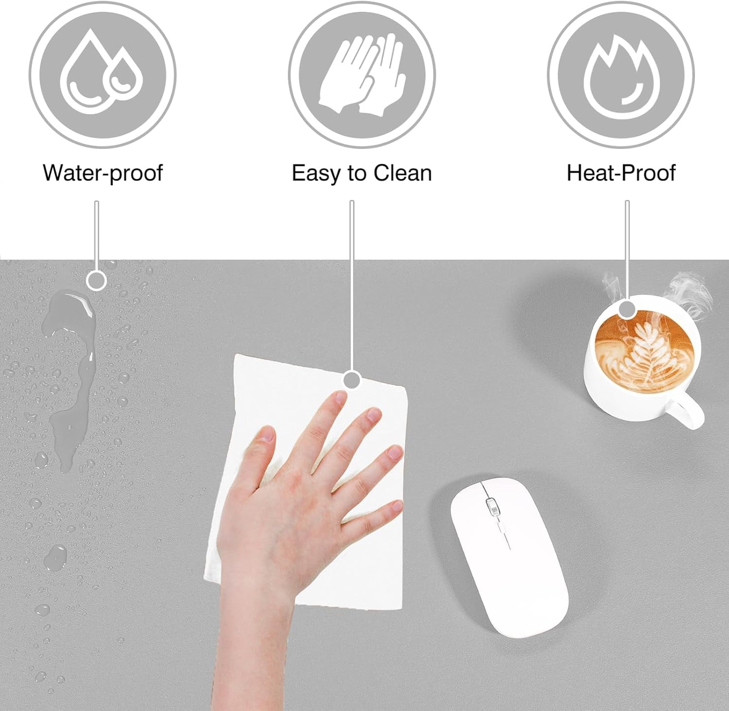 Dual Sided Desk Pad, Large Desk Mat, Waterproof Desk Blotter Protector Mouse Pad, Leather Desk Pad Large for Keyboard and Mouse (36" X 17", Gray/Sliver)