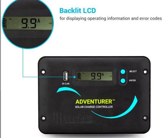Adventurer Li 30A PWM Flush Mount Charge Controller w/ LCD Display 12V/24V