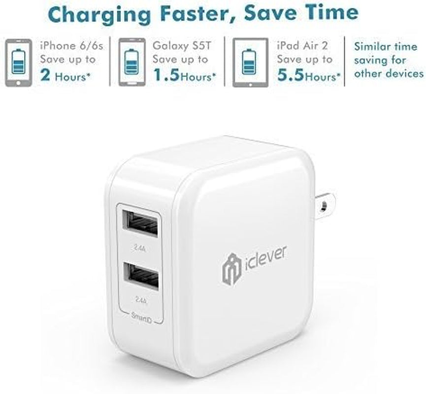 Boostcube 2Nd Generation 24W Dual USB Wall Charger with Smartid Technology, Foldable Plug, Travel Power Adapter for Iphone Xs/Xs Max/Xr/X/8 Plus/8/7 Plus/7/6S/6 Plus, Ipad Pro Air/Mini and Other Tablet