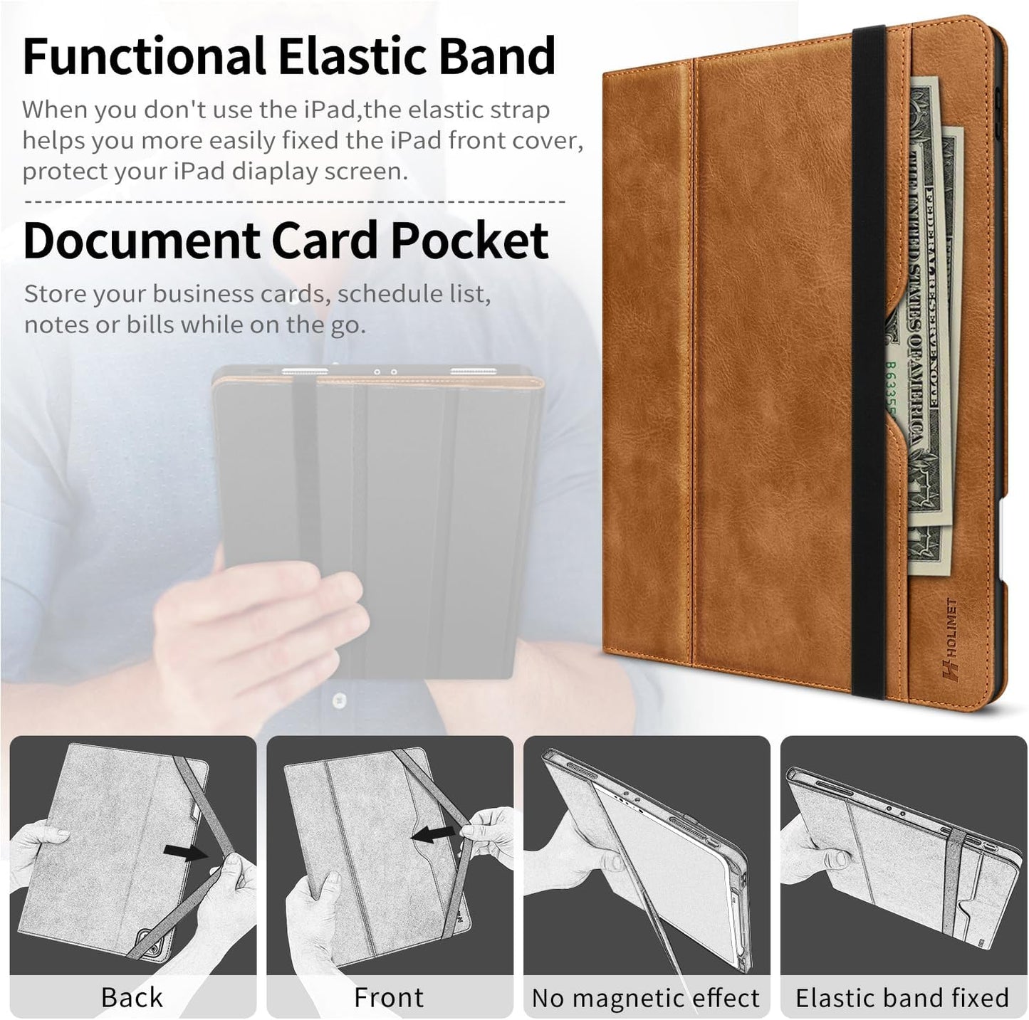 Case for Ipad Pro 12.9 2022 6Th/5Th/4Th/3Rd Generation 2021 2020 2018 with Pencil Holder Pocket Soft TPU Back Shockproof, Auto Sleep/Wake, Vegan Leather